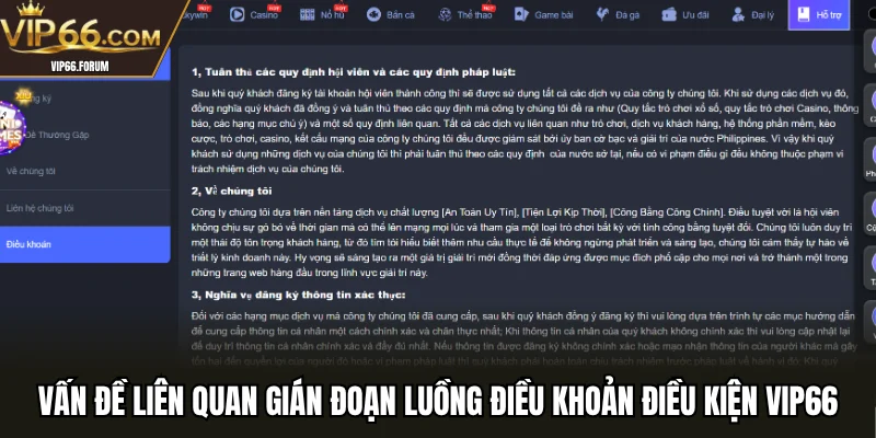 Vấn đề liên quan gián đoạn luồng điều khoản điều kiện VIP66